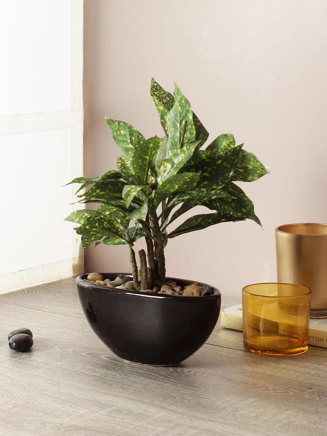 Artificial Codiaeum (Croton) Plant — Green/Yellow (29 cm)