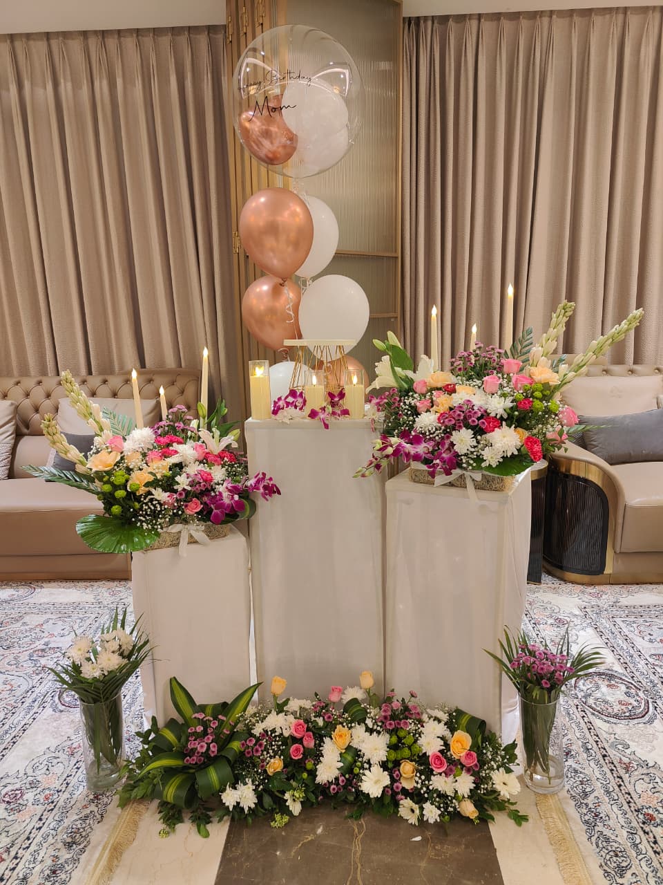 Serene Pastel Floral & Balloon Birthday Installation