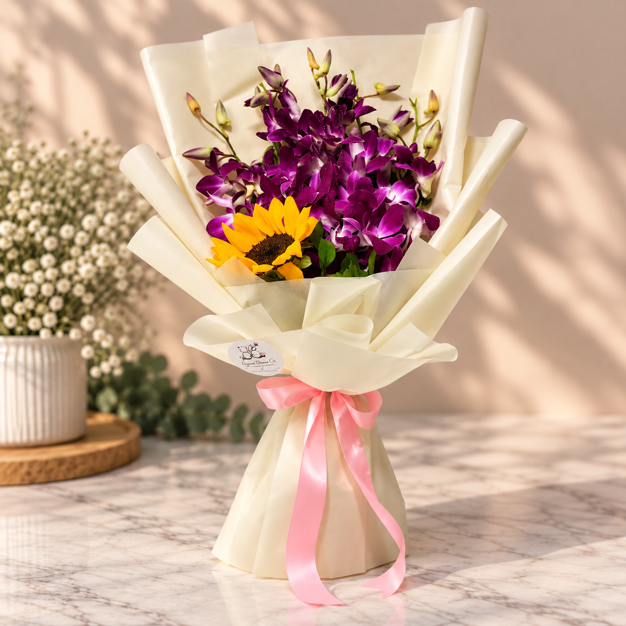 Amethyst Orchid & Sunflower Bouquet