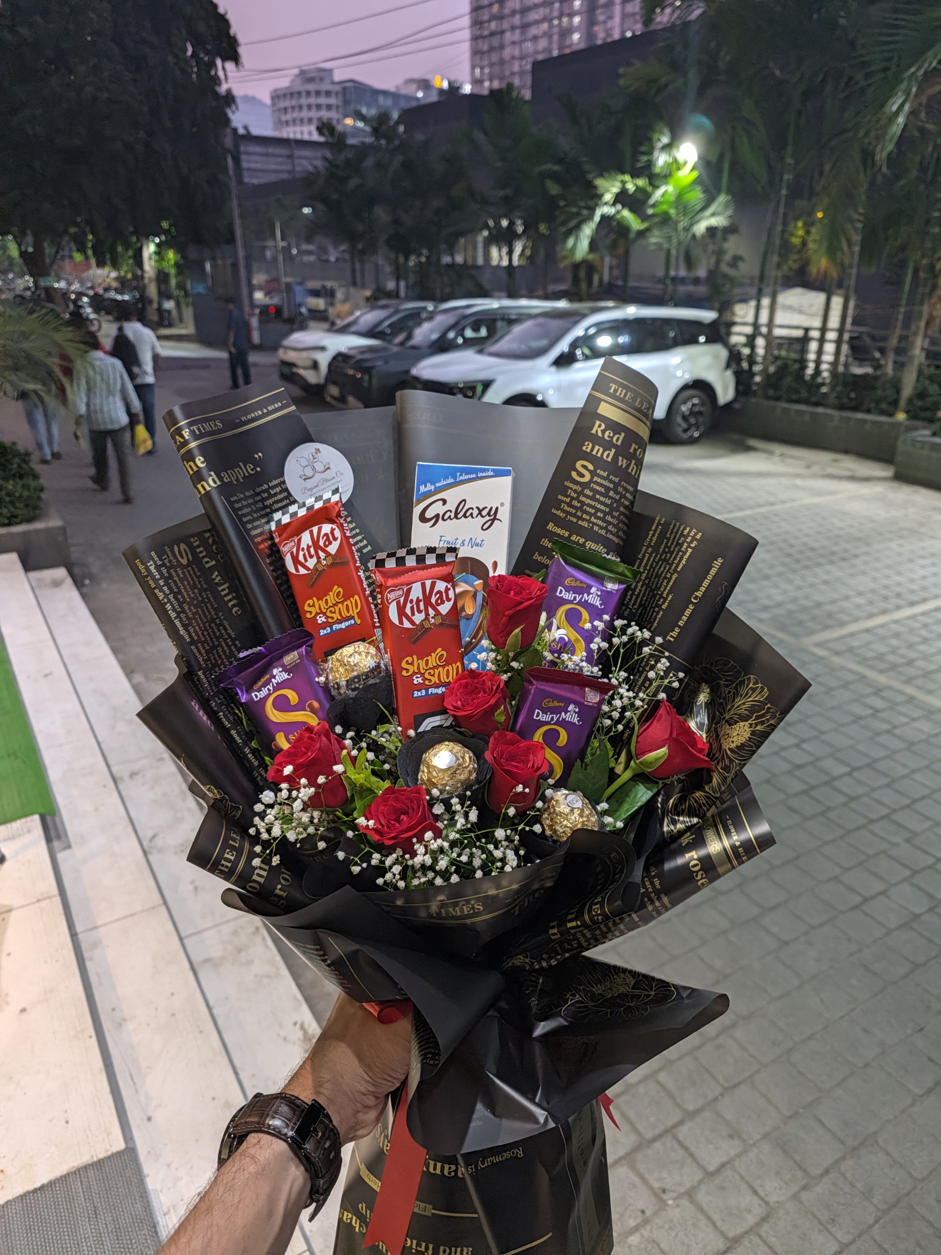 Midnight Cocoa & Crimson Rose Bouquet