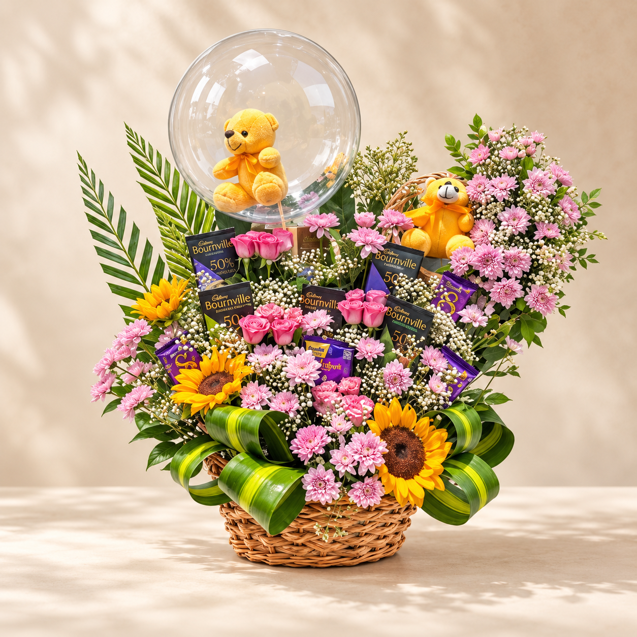 Sunshine Teddy Floral Gift Basket