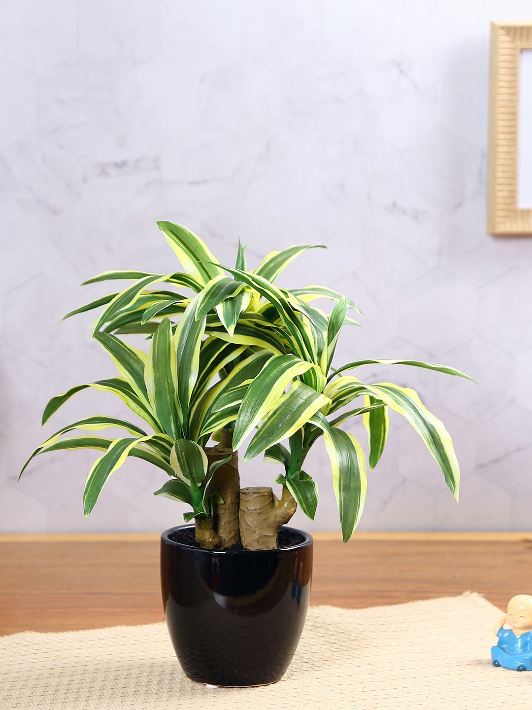 Artificial Dracaena Plant — Green/Yellow (35 cm)