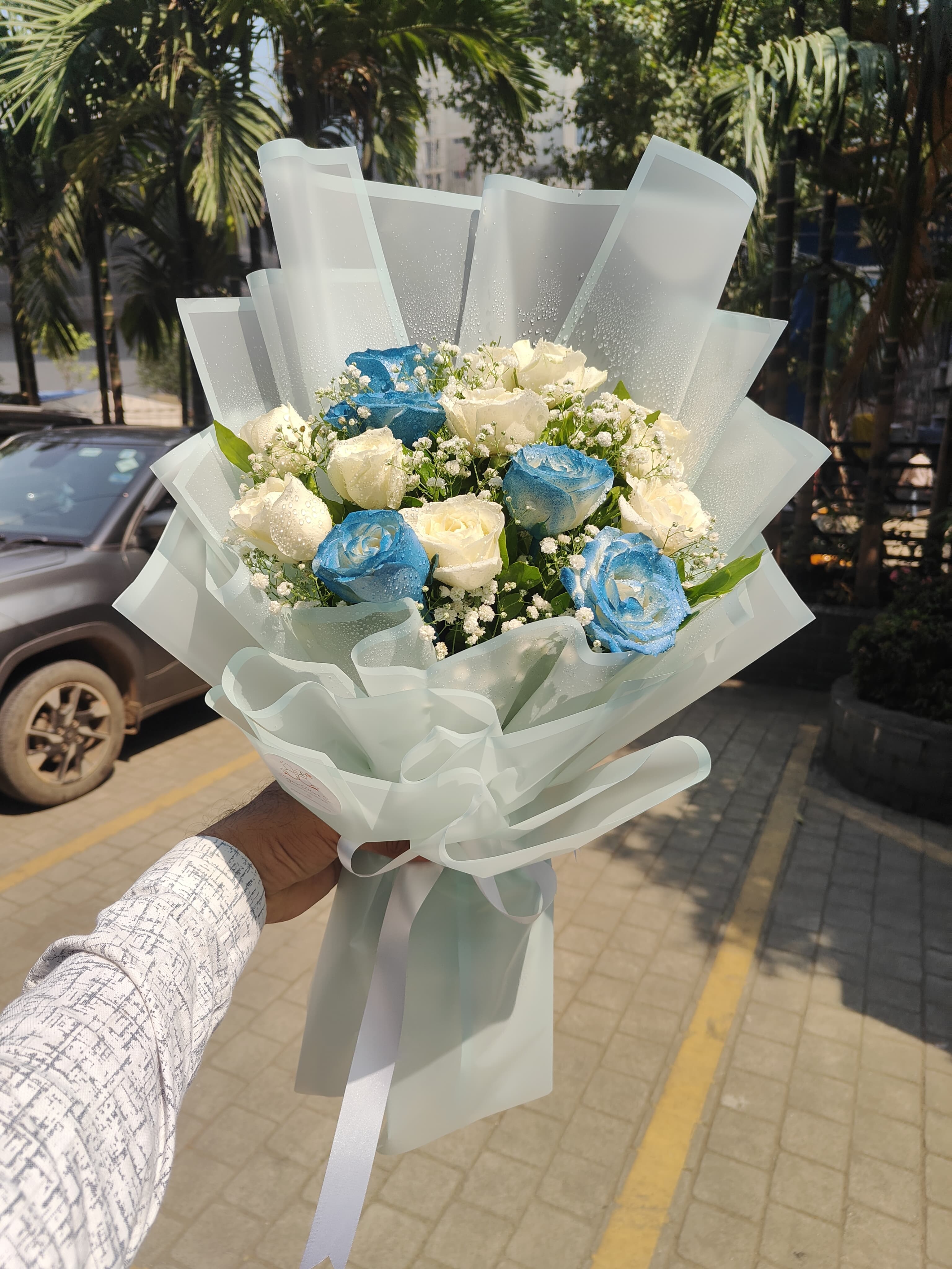 Cerulean and Cream Rose Bouquet