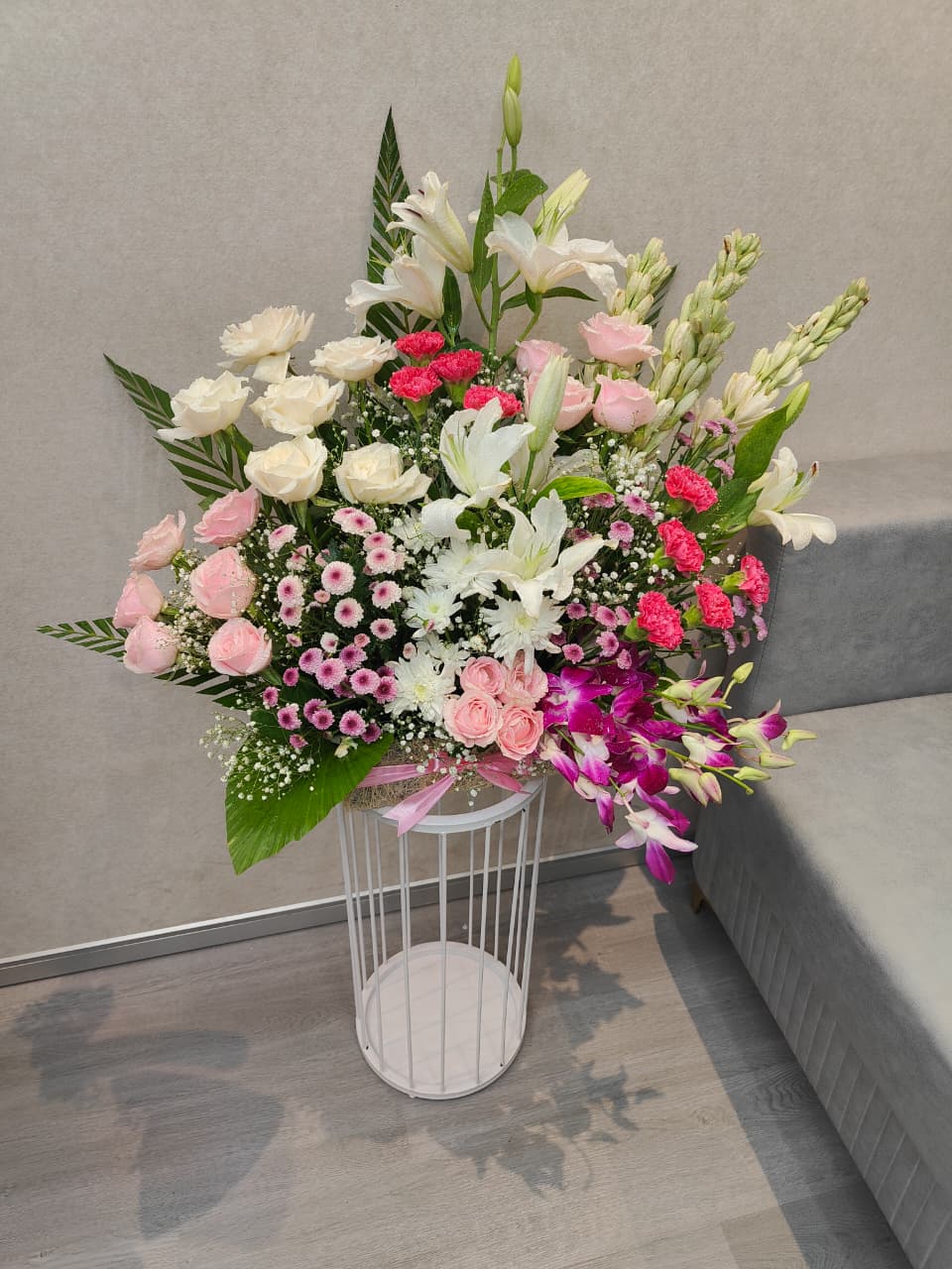 Grand Lilies and Orchids Pedestal Arrangement