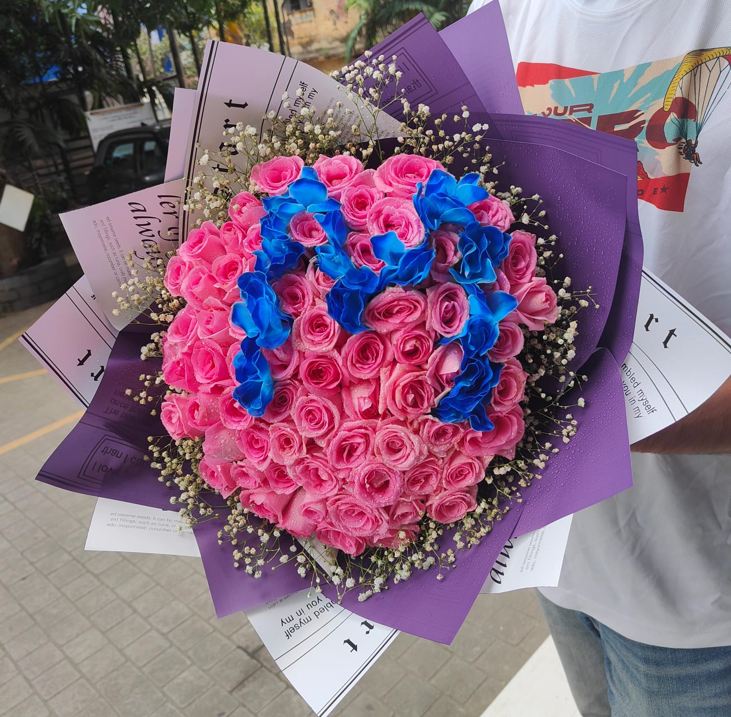 The Monogram Pink Rose & Blue Orchid Bouquet